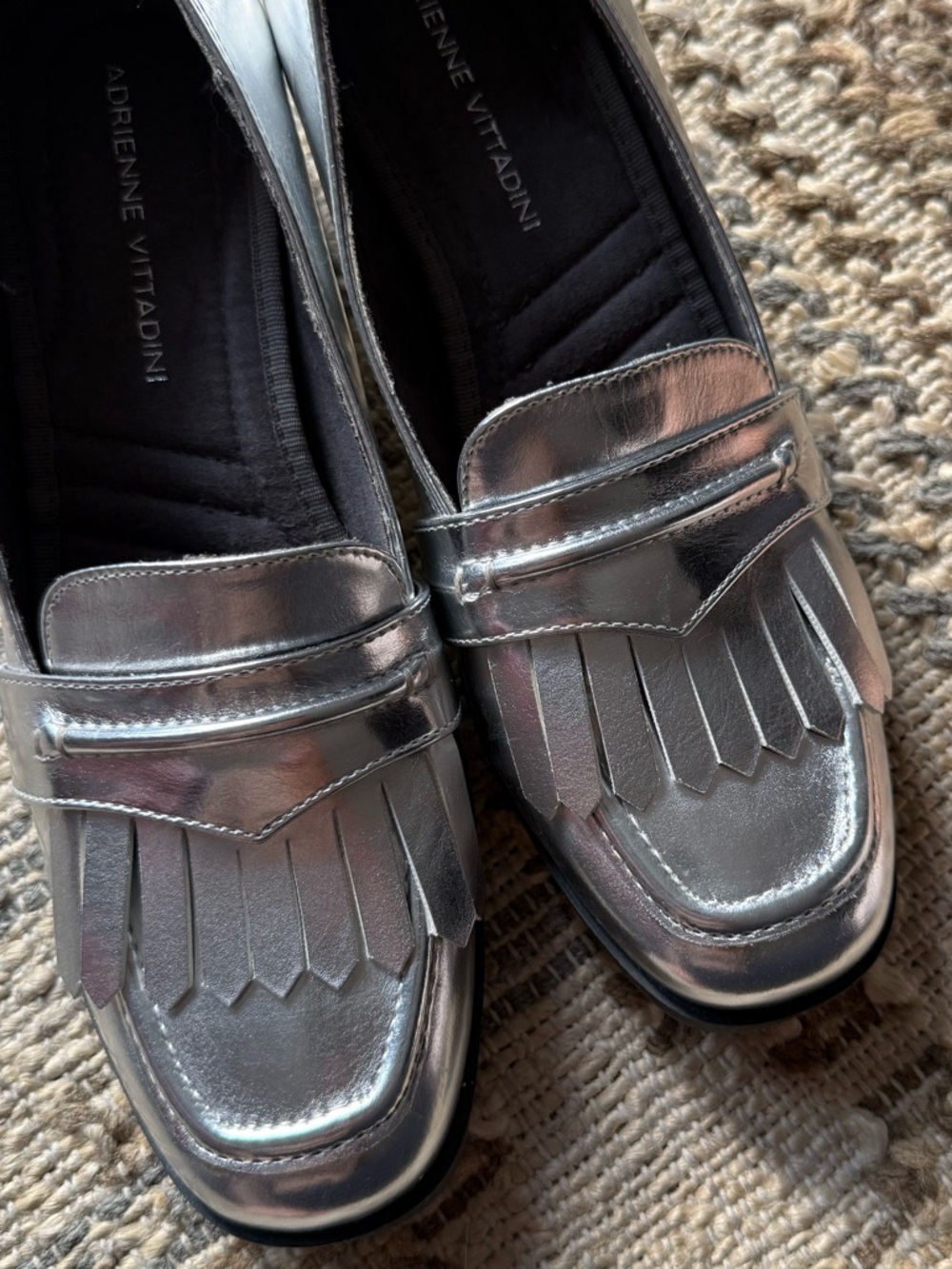 Metallic Silver Fringe Penny Loafer heels - Picture 5 of 8